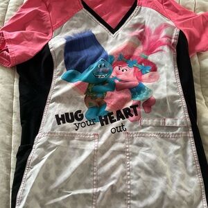 Pink and Black Trolls scrub top